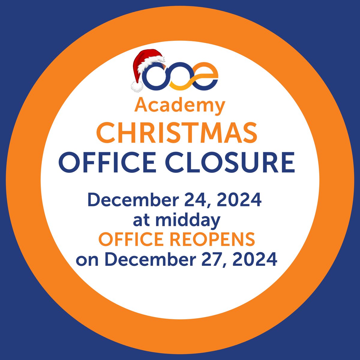 MyOneAcademy's tweet photo. Our Christmas opening hours are as follows. 

December 24: CLOSED BY MIDDAY
December 25: CLOSED
December 26: CLOSED https://t.co/Z9RrgjJakb