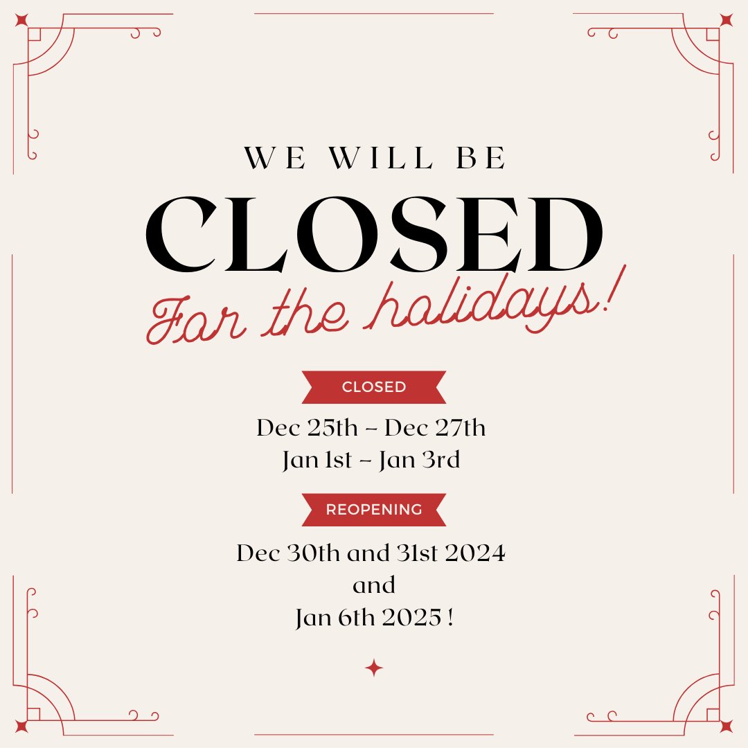 maeengineers's tweet photo. To celebrate the season, our office will be closed on the following dates: 
Dec 25th – Dec 27th 
Jan 1st – Jan 3rd 
We’ll remain open on December 30th and 31st to assist with any end-of-year needs. Wishing you a joyful holiday season and a fantastic start to the new year! https://t.co/XD1625CyyR