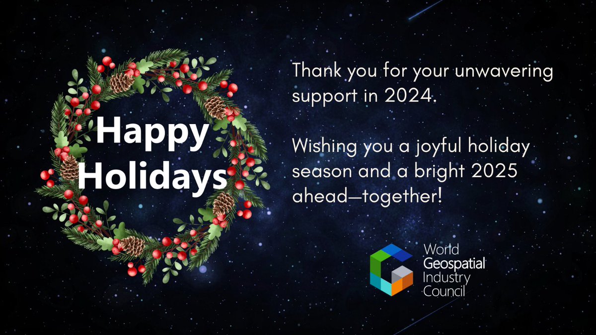 🌟 As 2024 comes to a close, we thank our members, partners, and friends for your unwavering support. Together, we’ve achieved so much! 🌍💡

🎄 Wishing you joyful holidays and a bright 2025 ahead! 🥂✨

#WGIC #Geospatial #HolidayGreetings