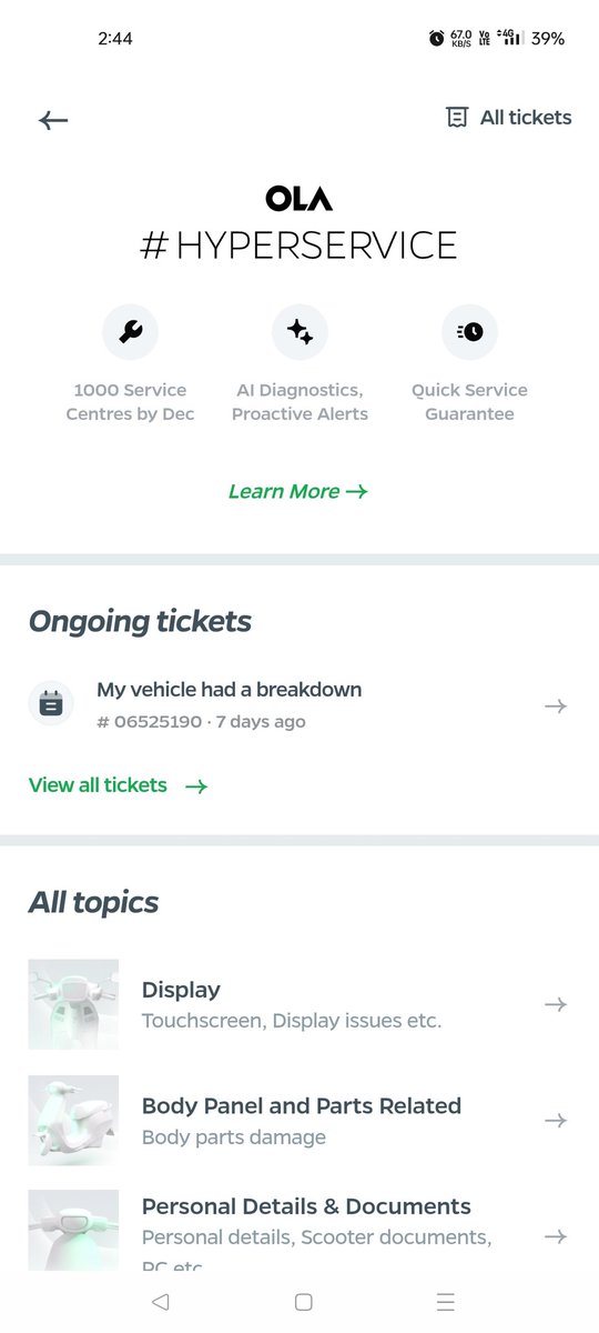 PrabhuMITian's tweet photo. @OlaElectric @bhash @jagograhakjago  they closed the ticket without doing service. now they made new ticket. check below screen shot 6525190 is now closed without attending . and new ticket also not attended @timesofindia @htTweets . The vehicle is down for more than 10 days. https://t.co/7gPrrVuCE3