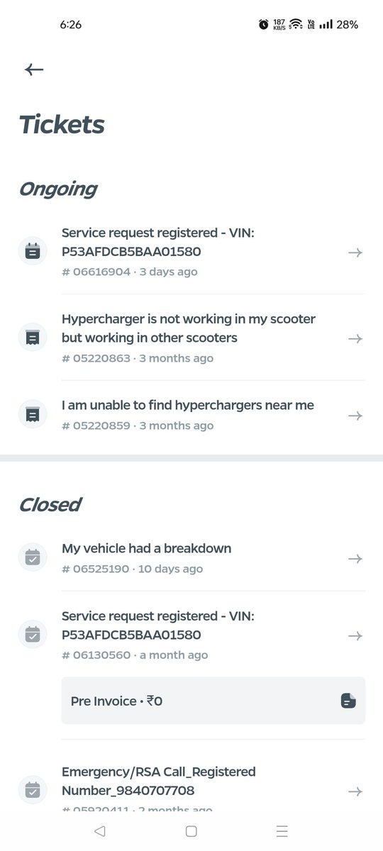 PrabhuMITian's tweet photo. @OlaElectric @bhash @jagograhakjago  they closed the ticket without doing service. now they made new ticket. check below screen shot 6525190 is now closed without attending . and new ticket also not attended @timesofindia @htTweets . The vehicle is down for more than 10 days. https://t.co/7gPrrVuCE3