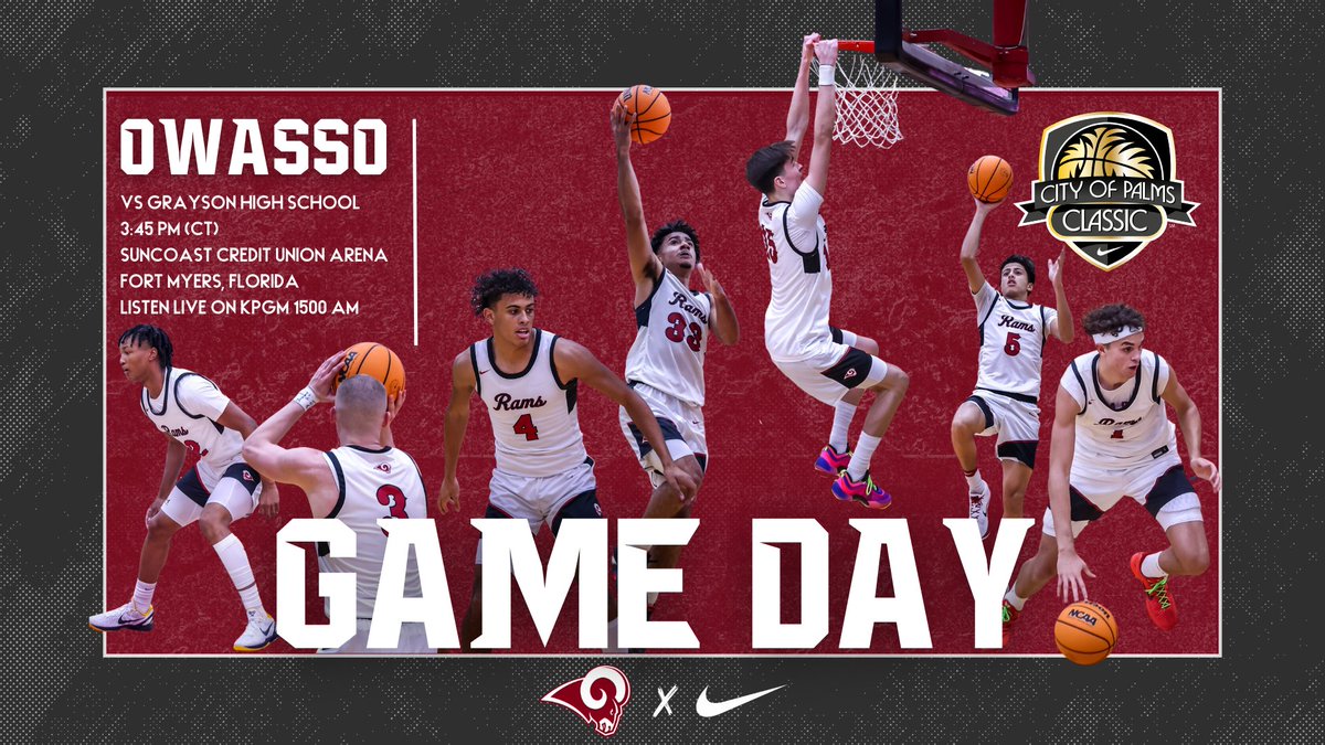 Time to finish the job. #RamPride

🆚 Grayson (GA)
🕞 3:45 PM (CT)
📍 Suncoast Credit Union Arena
🌴 City of Palms Classic
📻 AM 1500 KPGM
💻 Baller TV