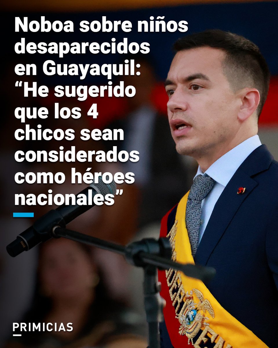 Primicias's tweet photo. La desaparición de cuatro niños en las Malvinas, sur de Guayaquil, ha causado conmoción en todo Ecuador. Este lunes 23 de diciembre de 2024, el presidente Daniel Noboa se volvió a referir al tema. https://t.co/4jij0pycgV https://t.co/vfhlSAkvDf