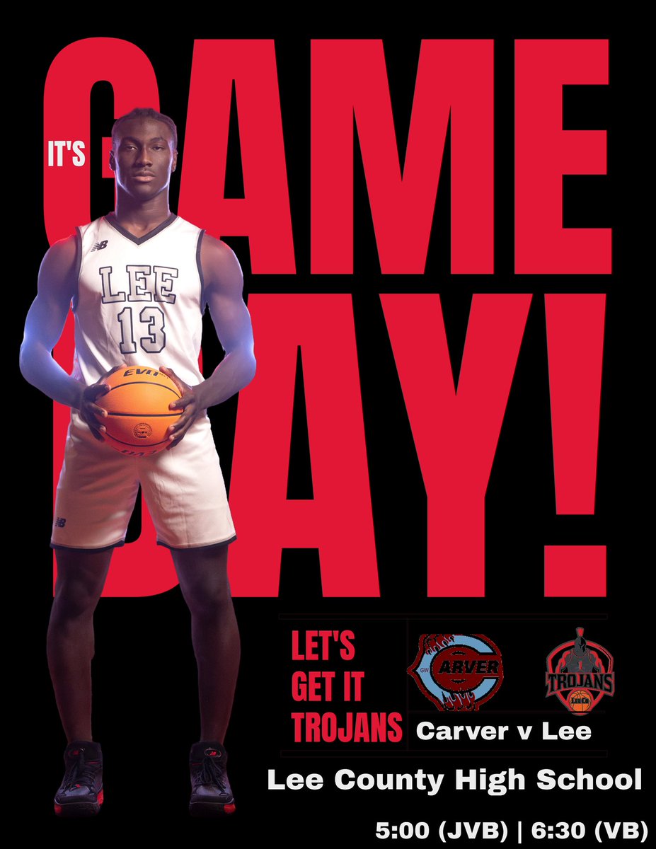 It's GAME DAY Trojan Nation
📍Lee County High School Gym
 🆚 Carver-Columbus 
⏰ VB 5:00 P.M. | VB 6:30 P.M.