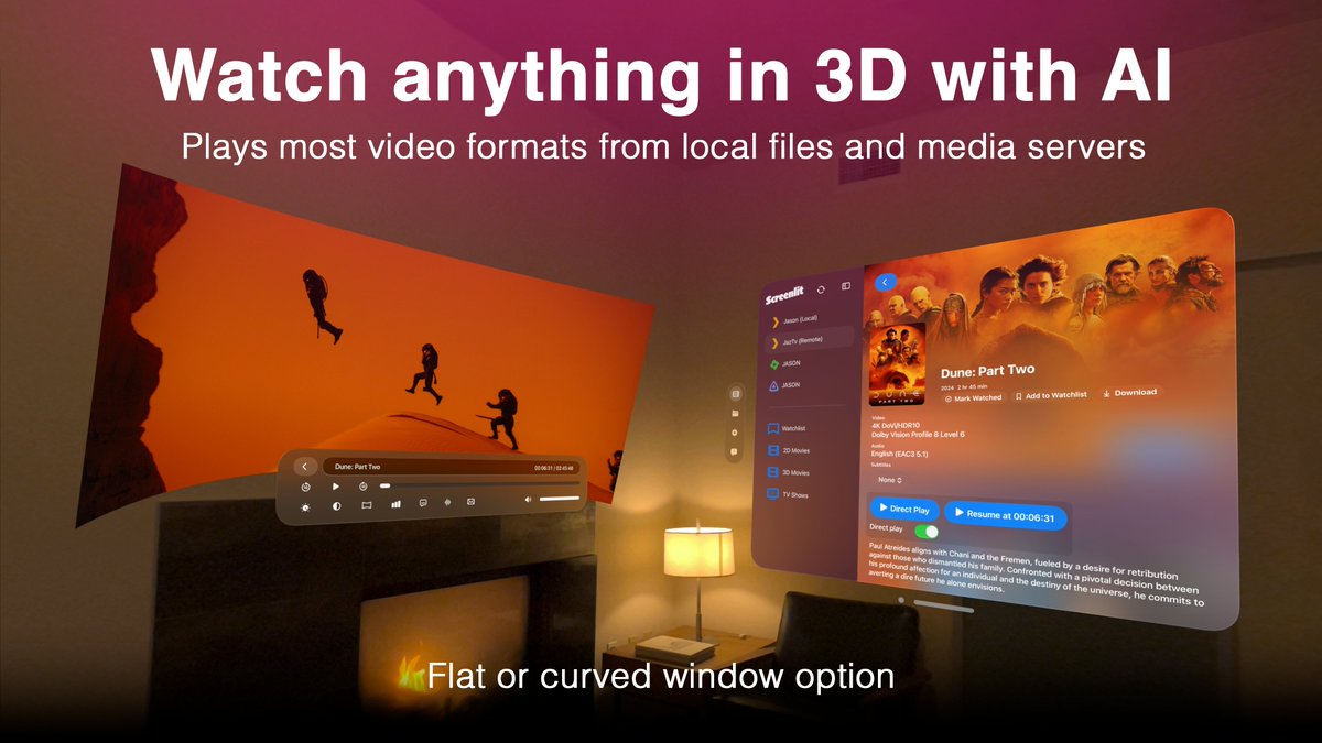 Screenlit v2.0:
• Added a new player that can play most video formats locally and direct play from your media server, including MKV
• Added Emby server support
• Spatial audio settings
• All free trial dates are reset

apps.apple.com/us/app/screenl…
