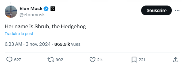 $Shrub The Hedgehog

Seulement 30M de Market cap. Gros potentiel pour 2025 et le bottom vient d'être atteint.