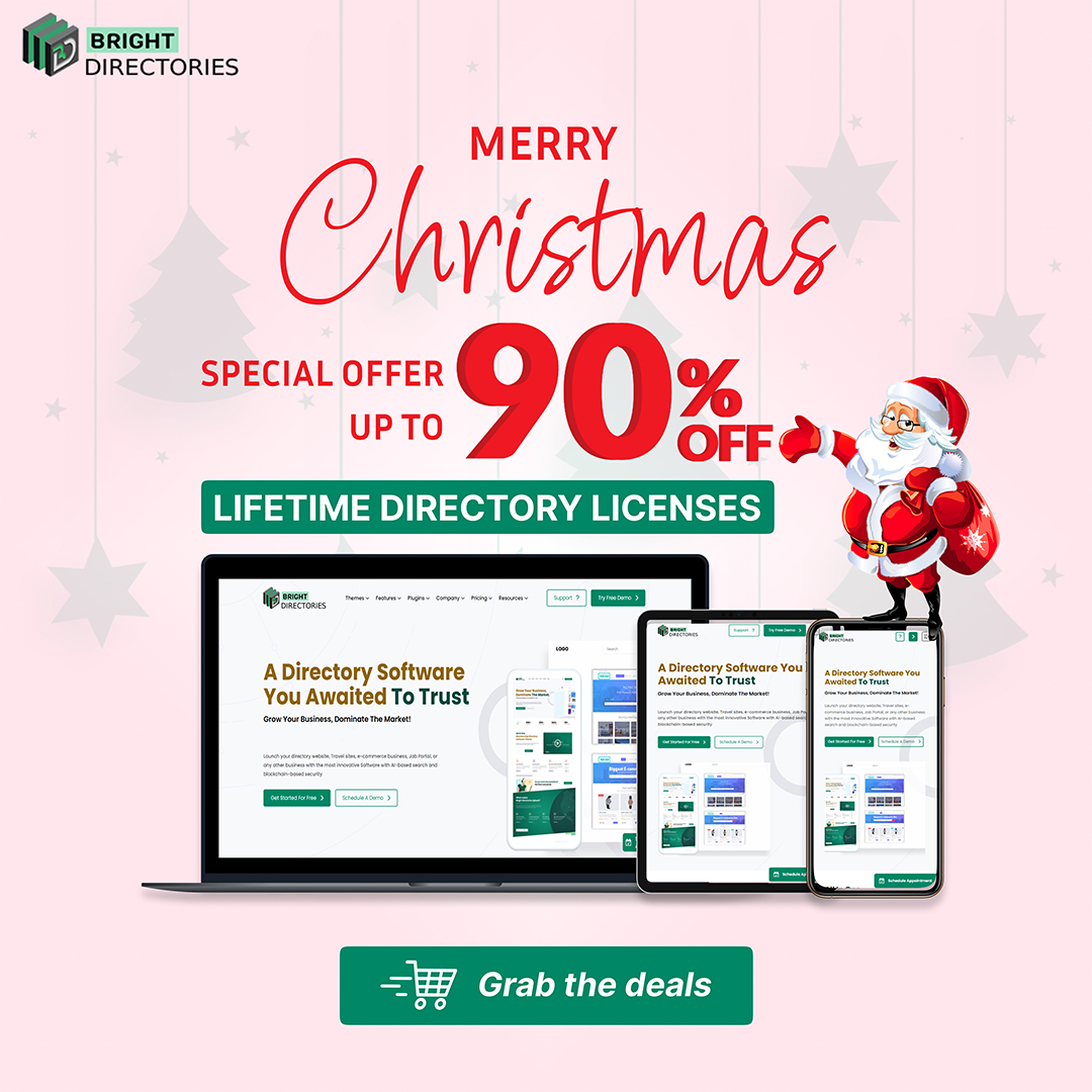 BrightDirector2's tweet image. Launch your online directory with ease! Get fully customizable, feature-rich directory themes at 90% OFF this Merry Christmas festive season. Grab your lifetime license now at #BrightDirectories! brightdirectories.com/merry-christma….
#DirectorySoftware #DirectoryTemplate #BusinessDirectory
