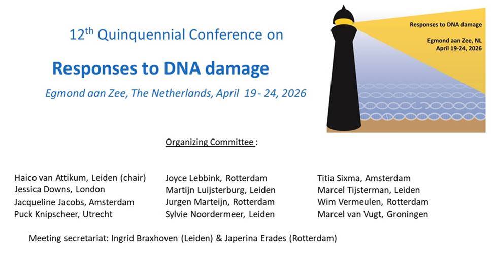 Mark your calendar: the next Egmond DNA repair meeting will take place in 2026 from April 19 - 24!

You can pre-register to receive announcement here: forms.lumc.nl/lumc2/Egmond

Registration will open by June 2025