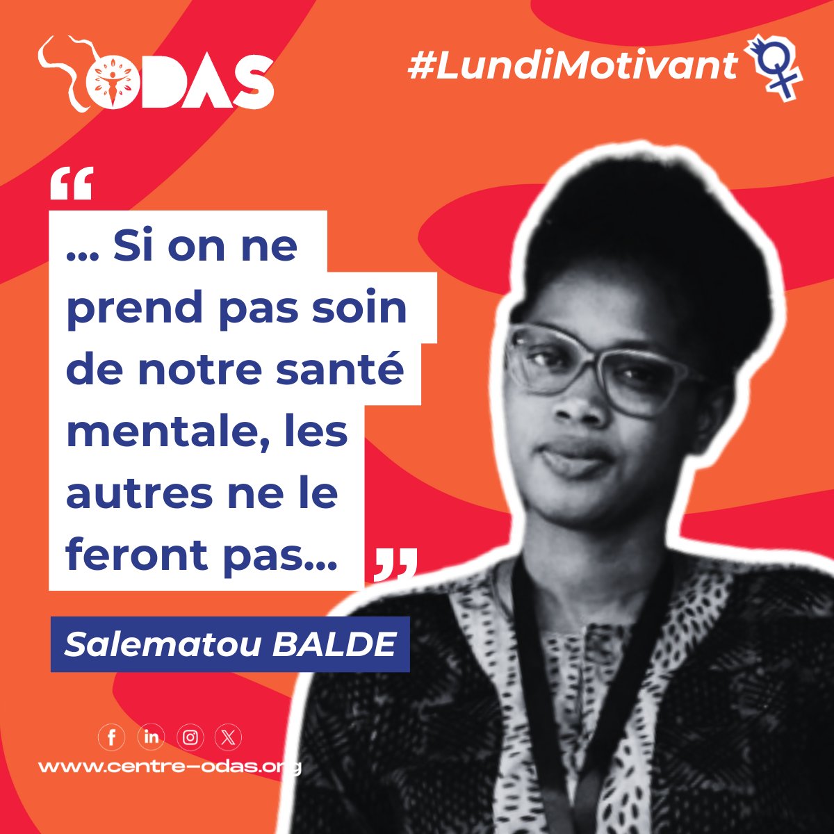Centre ODAS (@centreodas) on Twitter photo " ... Si on ne prend pas soin de notre santé mentale, les autres ne le feront pas... " Salematou BALDE <a href="/Salimabalde/">Salematou BALDE</a>
Bonne semaine à vous les ODASieux•ses ❗
#LundiMotivant
#MiliterEtSePréserver
#MilitantesFéministes
#MouvementODAS
#AvortementSécurisé
#AfriqueFrancophone " ... Si on ne prend pas soin de notre santé mentale, les autres ne le feront pas... " Salematou BALDE <a href="/Salimabalde/">Salematou BALDE</a>
Bonne semaine à vous les ODASieux•ses ❗
#LundiMotivant
#MiliterEtSePréserver
#MilitantesFéministes
#MouvementODAS
#AvortementSécurisé
#AfriqueFrancophone