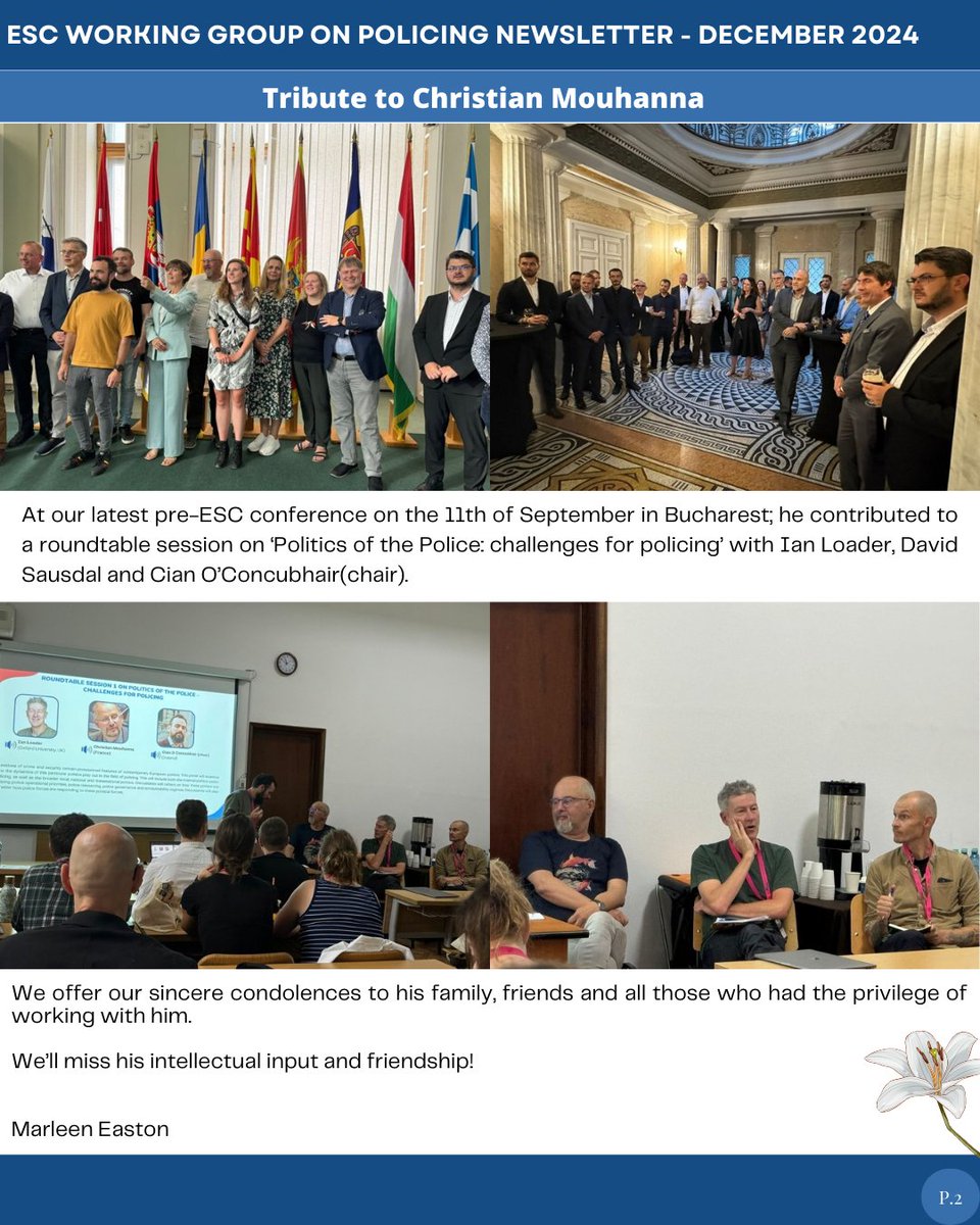 We mourn the loss of Christian Mouhanna, a brilliant sociologist &amp; cherished member of our ESC Working Group on Policing. His work shaped our understanding of policing &amp; justice. His legacy will inspire us. Condolences to his loved ones. 🕊️