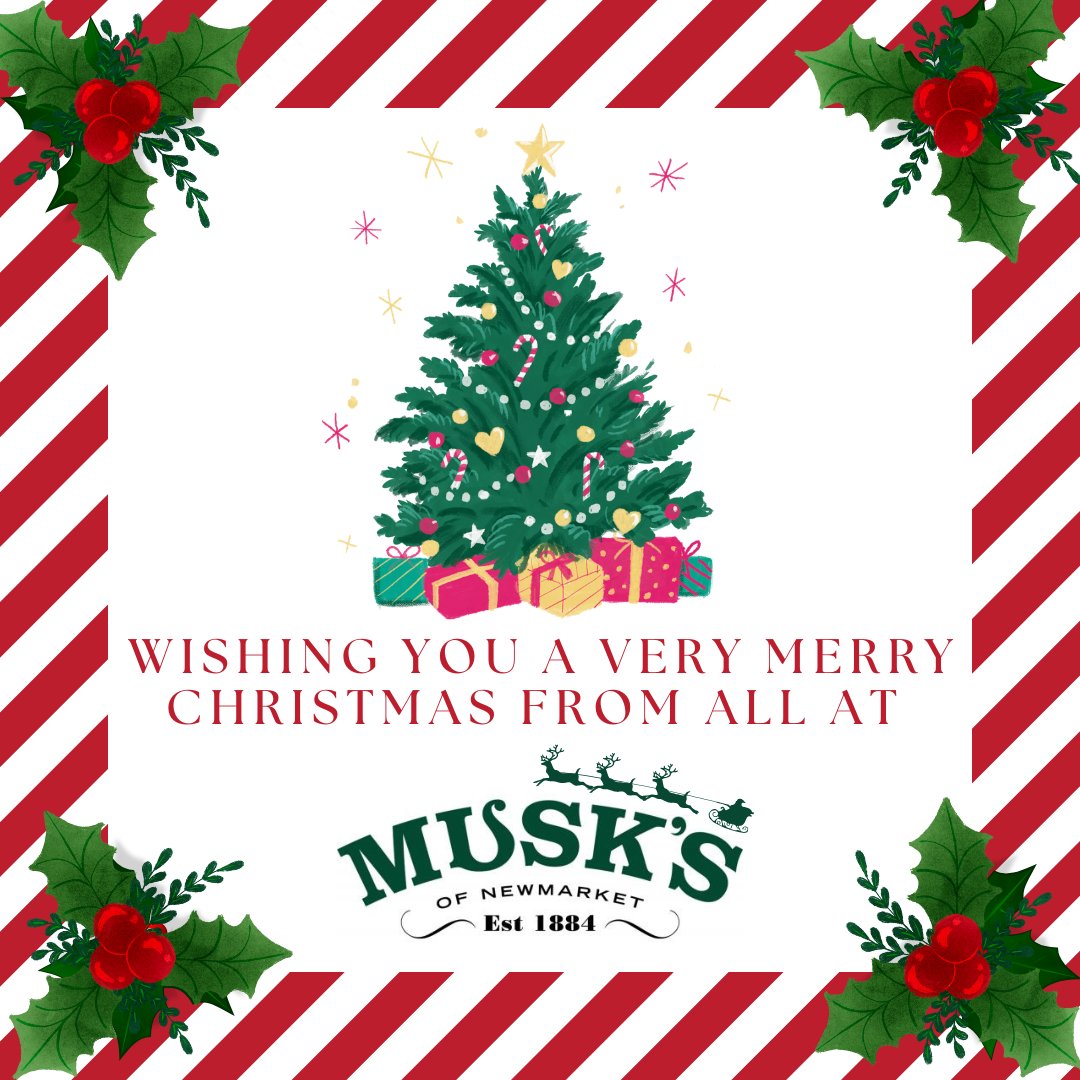 Wishing every one of our valued customers a Merry Christmas filled with flavour! Thank you for your support and for making Musk's part of your Christmas celebrations. 🎄

#MerryChristmas #Christmas #Celebrations #Musks #MusksSausages #Newmarket #NewmarketSausage