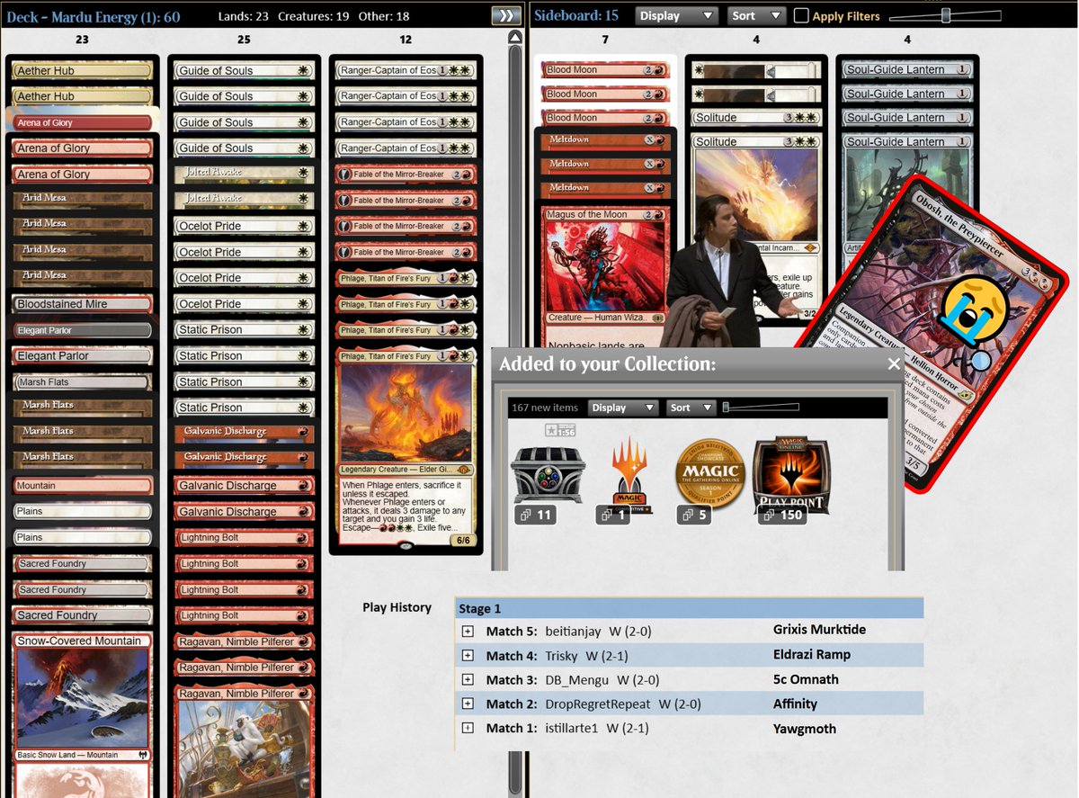 🏆 ⚡  5-0 with Oboshless Obosh Boros Energy! Who needs 2-drops (or companions)...

i could recommend a slight change to the sb?
<a href="/bamzing_mtg/">bamzing</a> <a href="/fireshoes/">Robert Taylor 🔥 🔜 RC Cincinnati</a>