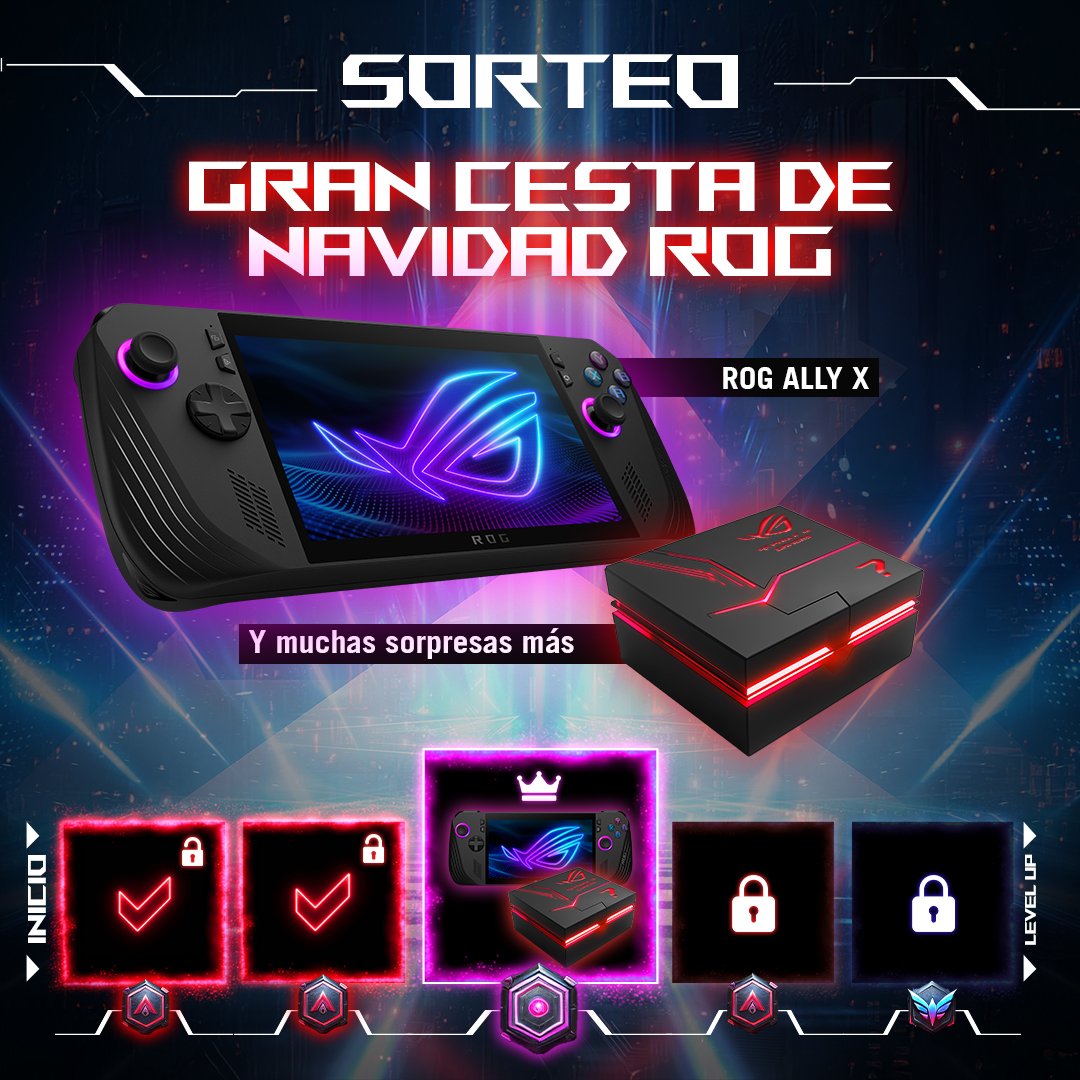 ROG España (@asusroges) on Twitter photo ✨ ¡ÚLTIMO SORTEO! ✨
Llévate una ROG ALLY X y una GRAN CESTA DE NAVIDAD DE ROG 🎁.
1️⃣ Sigue a <a href="/ASUSROGES/">ROG España</a>
2️⃣ Haz RT a este post.
3️⃣ Comenta con #ROGXmasDrop mencionando a un amigo.
¡Por cada 100 participaciones añadimos una sorpresa a la cesta! Mucha suerte y FELIZ NAVIDAD🎄 ✨ ¡ÚLTIMO SORTEO! ✨
Llévate una ROG ALLY X y una GRAN CESTA DE NAVIDAD DE ROG 🎁.
1️⃣ Sigue a <a href="/ASUSROGES/">ROG España</a>
2️⃣ Haz RT a este post.
3️⃣ Comenta con #ROGXmasDrop mencionando a un amigo.
¡Por cada 100 participaciones añadimos una sorpresa a la cesta! Mucha suerte y FELIZ NAVIDAD🎄