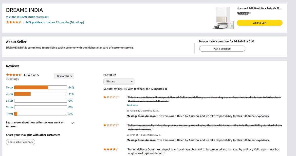 Mee_Chiranjeevi's tweet photo. @AmazonHelp you trying hard to defend @amazonIN and @DreameGlobal 
So FYI please take a look at seller page.
@OrganicConsumer @ConsumerReports 
Please point me to the right details in the below seller contact information. https://t.co/gMhzZDE5HB