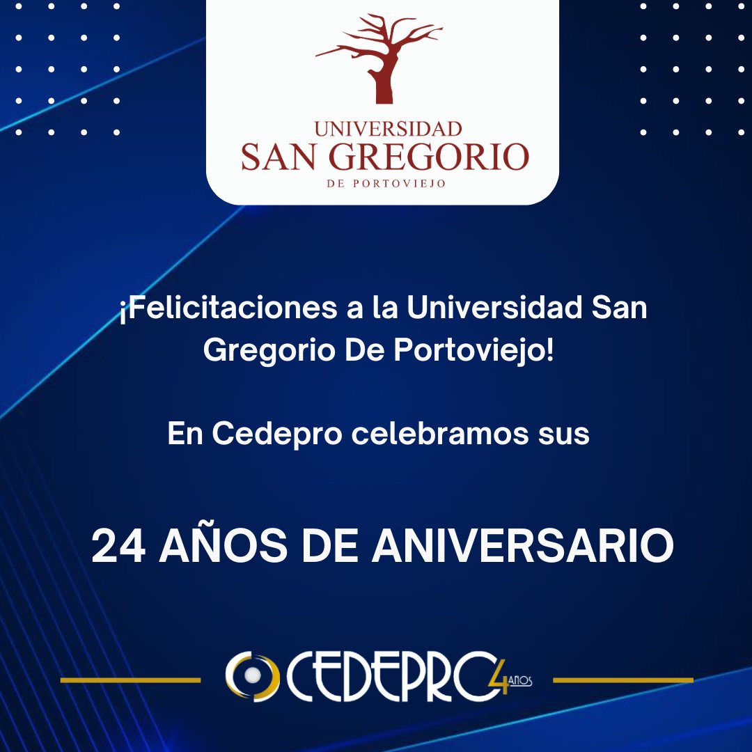 CedeproEcuador's tweet photo. 📷 ¡Felicitaciones a la Universidad San Gregorio De Portoviejo!📷

En Cedepro celebramos sus 24 años de aniversario, reconociendo su destacada trayectoria en la formación de profesionales que contribuyen al desarrollo de Ecuador 📷.

#24AñosDeExcelencia 📷 https://t.co/1u47mrW902