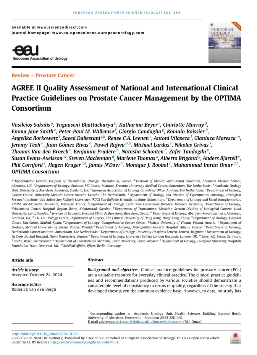 Are prostate cancer guidelines meeting quality standards? Our study, part of the <a href="/OPTIMA_oncology/">OPTIMA Oncology</a> project, assessed 16 global #prostatecancer guidelines using the AGREE II tool. Most demonstrated high quality, but gaps in methodology, scope, and patient engagement were noted in