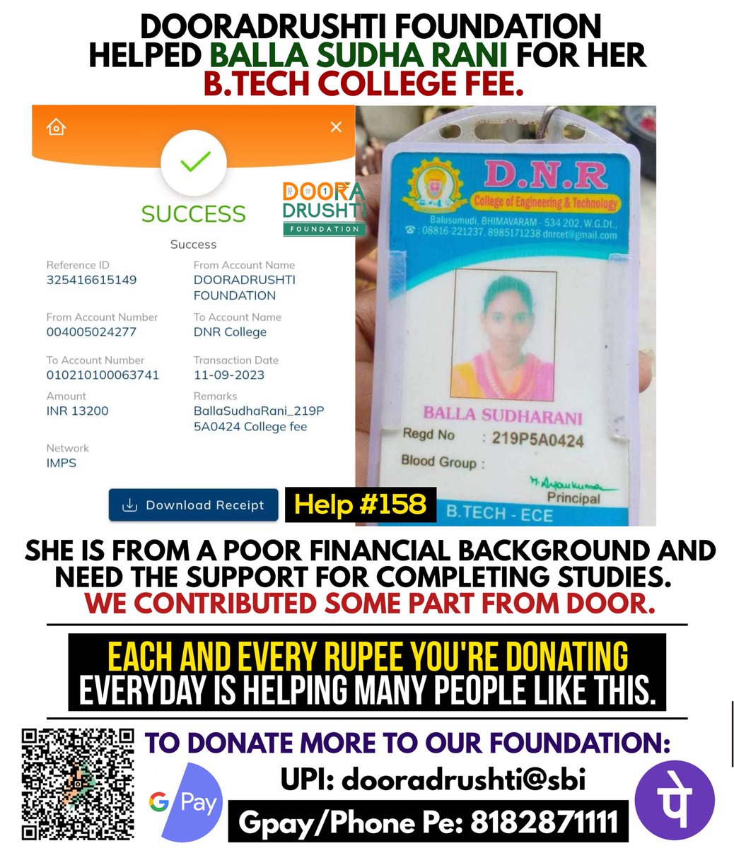 Help #158 post from <a href="/dooradrushti/">Dooradrushti Foundation</a> ❤️🤝

Spread our initiative of <a href="/DonateOnlyRupee/">Donate Only One Rupee</a> to more people and help us in helping more needy ones 😊 #Door_Helps #DonateOnlyOneRupee