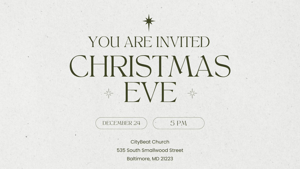 citybeatbmore's tweet photo. 🎄✨ You’re Invited to Christmas Eve at CityBeat! ✨🎄

Join us as we celebrate the birth of Jesus—the Light of the World, full of Grace and Truth!

📅 Date: December 24th
⏱️ Time: 5PM
📍 Location: 535 S. Smallwood Street https://t.co/L4Oo1vq8PH