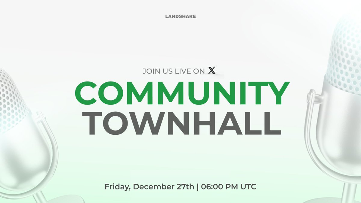 Don’t miss this Friday’s Community Townhall! We’ll be looking back on all the key milestones and achievements from 2024 and giving you an inside scoop on what’s coming in 2025 with <a href="/FriskeJordan/">Jordan @ Landshare</a> and <a href="/ivanvoznoi/">Ivan @ Landshare</a>.

🗓️ Dec. 27th, 6 PM UTC
🎙️ x.com/i/spaces/1Mnxn…

Got questions?