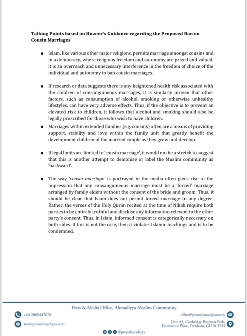 Mahijamalahmad's tweet photo. Huzoor guidance regarding the proposed ban on cousin marriage 👇🏻 https://t.co/IgYuQLzfKU