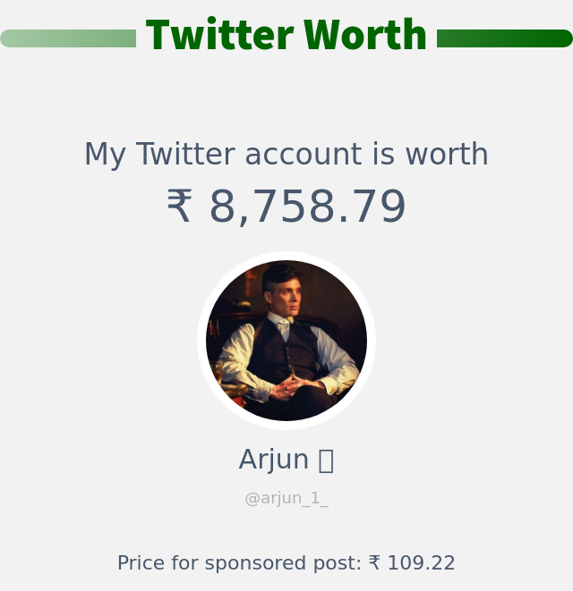 arjun_1_'s tweet photo. मेरा ट्विटर मूल्य है: ₹ 8,758.79

➡️ https://t.co/ebHVt697zB https://t.co/UJLOItltVH