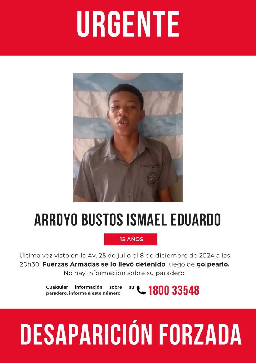 inredh1's tweet photo. Si el gobierno de @DanielNoboaOK y las @FFAAECUADOR no informan sobre el paradero de Josué, Ismael, Steven y Saúl, estamos ante un crimen de DESAPARICIÓN FORZADA.
¡Exigimos respuestas!
#LosCuatroDeGuayaquilEcuador
#LosQueremosConVida
#DevuelvanALosNiños https://t.co/0qtWiQJs8m
