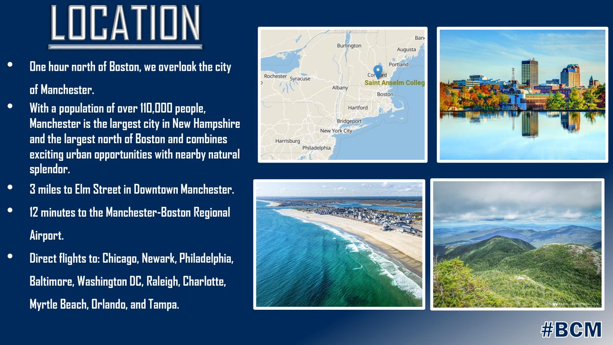 ππ¨π ππππ¦ πππ (@coachjoeadam) on Twitter photo Location, Location, Location!
<a href="/STAHawksFB/">Saint Anselm Football π #BCM</a> is just an hour north of Boston
3 miles from Downtown Manchester ποΈ
A short drive from Manchester (MHT) Airport π«
ποΈMountains North and ποΈBeaches to the East
It has a little bit of something for everyone. #BCM Location, Location, Location!
<a href="/STAHawksFB/">Saint Anselm Football π #BCM</a> is just an hour north of Boston
3 miles from Downtown Manchester ποΈ
A short drive from Manchester (MHT) Airport π«
ποΈMountains North and ποΈBeaches to the East
It has a little bit of something for everyone. #BCM