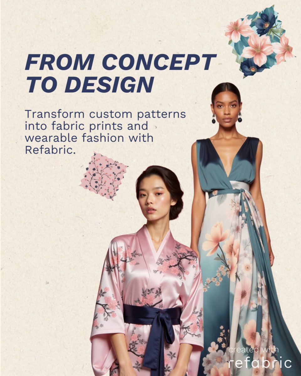 RefabricAI's tweet photo. From concept to design, Refabric brings your creativity to life. Upload your custom patterns—hand-drawn sketches, digital designs, or collages—and watch them transform into stunning fabric prints and wearable fashion✍🏼
#refabric #refabricai #fashionai #aidesign https://t.co/xzsfaeKC1J