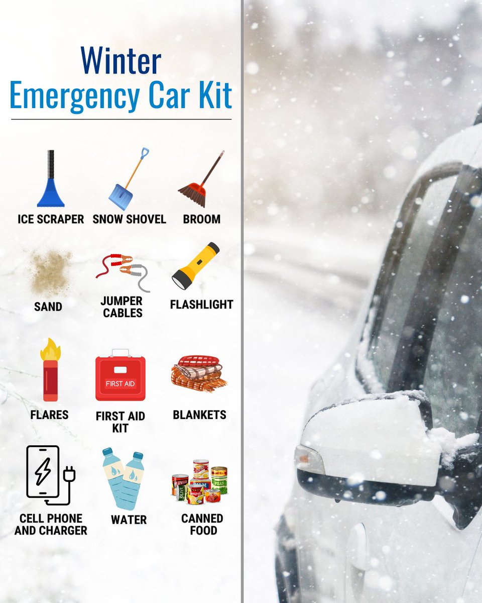 NHTSAgov's tweet photo. Holiday travel can get tricky. Stock your vehicle with these emergency items before you hit the road.❄️🚗

Click here: https://t.co/xeBEqojjq2 https://t.co/JweMCGJZT8