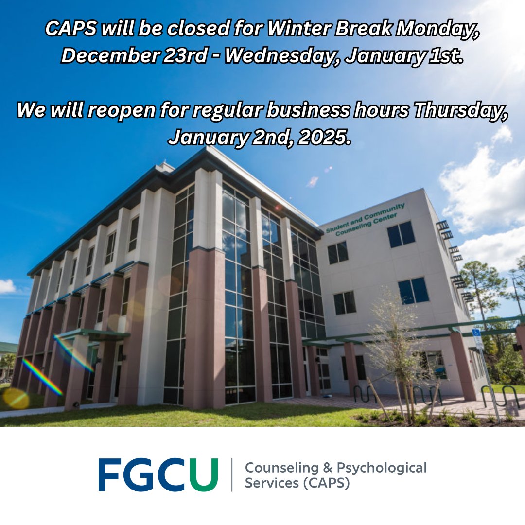 CapsFgcu's tweet photo. Happy Holidays! 

Remember your resources⁠:⁠ 
CAPS 24/7/365 Crisis Line: 239-745-3277 (TTY)⁠ ⁠ 
National Text Crisis Line: Text ‘START’ to 741-741⁠ 
 Togetherall https://t.co/uBlUg8hKOI https://t.co/NF3CFncjML