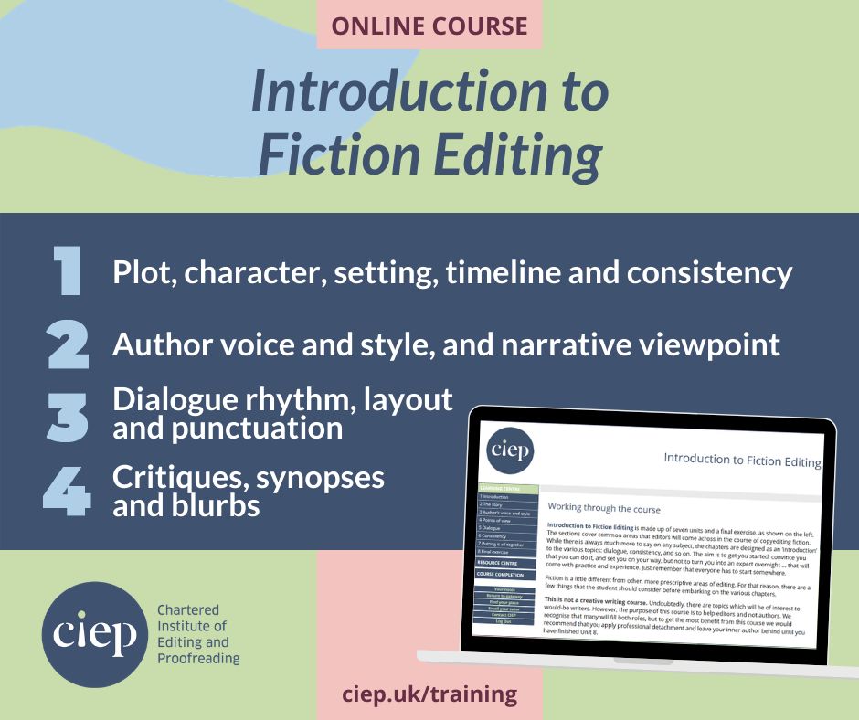 Hone your editorial skills with the CIEP's online training courses. Discover more about Introduction to Fiction Editing here. 👉 ciep.uk/training/choos…