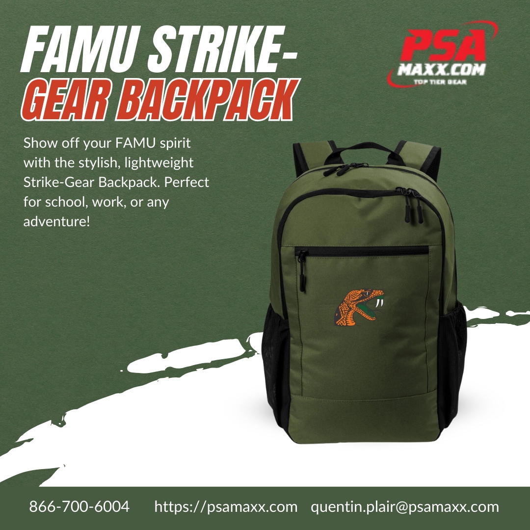 PSACorp's tweet image. Carry FAMU spirit wherever you go! 🎒💨

The Strike-Gear Backpack is perfect for school, work, or adventure. Lightweight and stylish!

👀 Rep your school in style!

#FAMU #StrikeGear #BackpackGoals #OnTheGo

🌐 psamaxx.com/Default.asp
📞 +1 866 700 6004

#HBCUGear #HBCU #Sport...