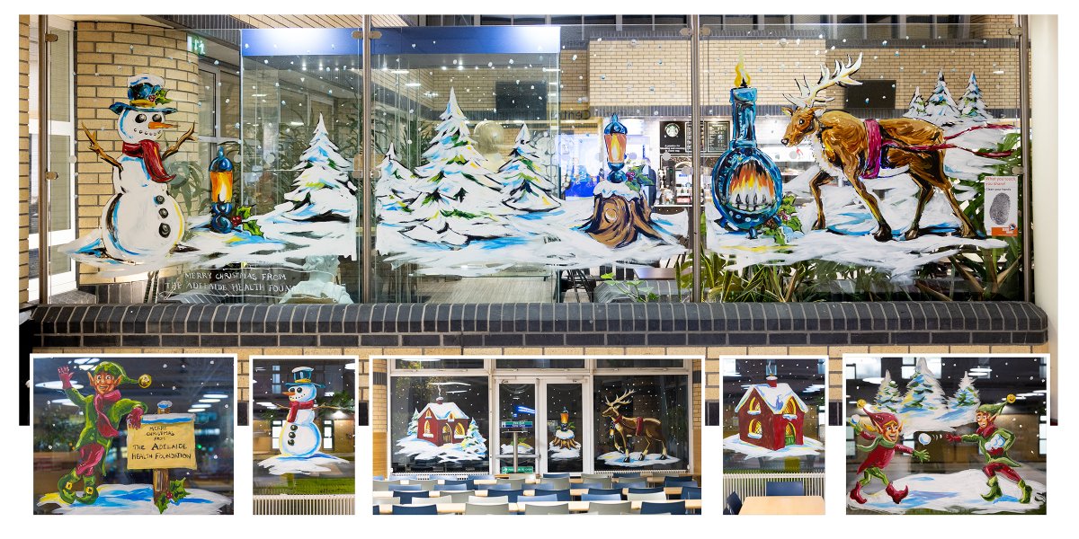 TUH_Tallaght's tweet photo. We are immensely grateful to the Adelaide Health Foundation for their unwavering support in helping our Hospital celebrate Christmas. The beautifully decorated windows in the Atrium, Chapel, and canteen truly amplify the 'Christmas Feels'! #AdelaideHealth #ChristmasFeels https://t.co/8M4LSVOgFN