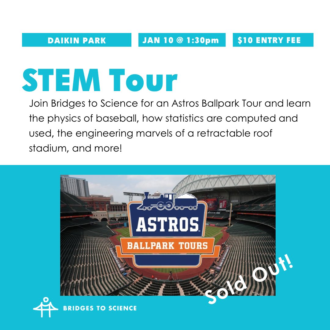 ⚾️SOLD OUT⚾️

Our January 2024 Astros Ballpark Tours were a huge success! 🔭

We're thrilled to announce that registration for our January 2025 Astros Ballpark Tours (STEM &amp; Educational) has 
increased by over 65%🚀! 🧢

⚾️Grand slam!

<a href="/HoustonSciFest/">Houston Science Festival</a> 
#astros #astrosbaseball #