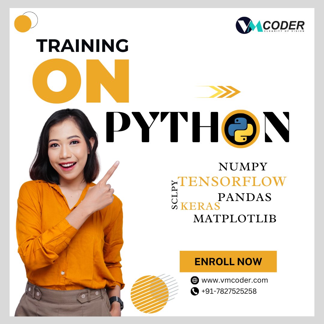 coder_vm's tweet image. "Master the language of the future! 💻 Join our Python Training program and take the first step towards a career in coding, data science, web development, and more. 🚀 
📚 Beginner-friendly courses  
⚡ Hands-on projects  
👩🏫 Expert mentorship  
Start your Python journey today!