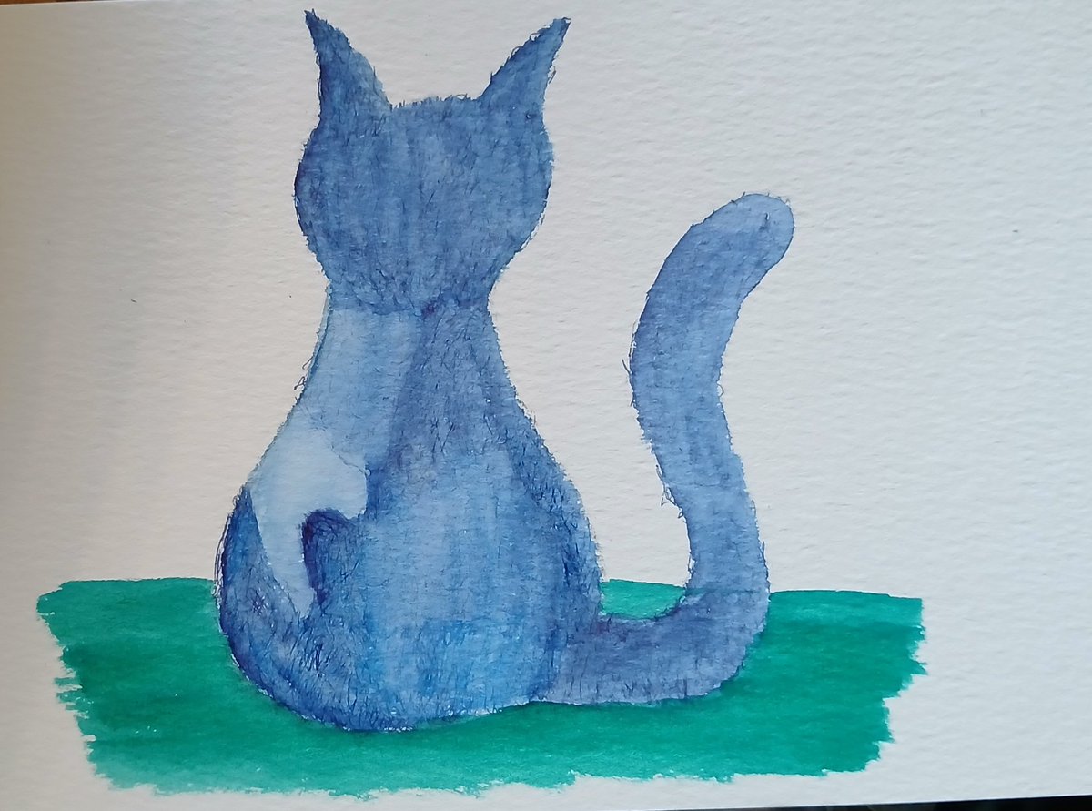 #art update:

I'm still working with #fountainpens.

This #cat was drawn with a scribble pattern, then painted over with a water brush. (Grass is a brush marker)

Not my favorite, but trying to remind myself that it's just my first attempt.

#drawing #painting #cats #ink