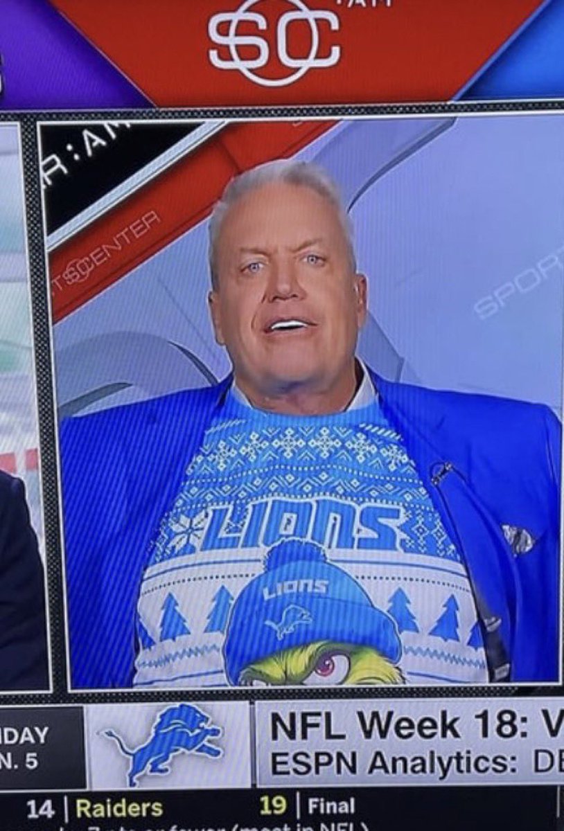 woodwardsports's tweet photo. Rex Ryan rocking a Lions Sweater this morning.🔥🦁 https://t.co/qCcF0kog5X