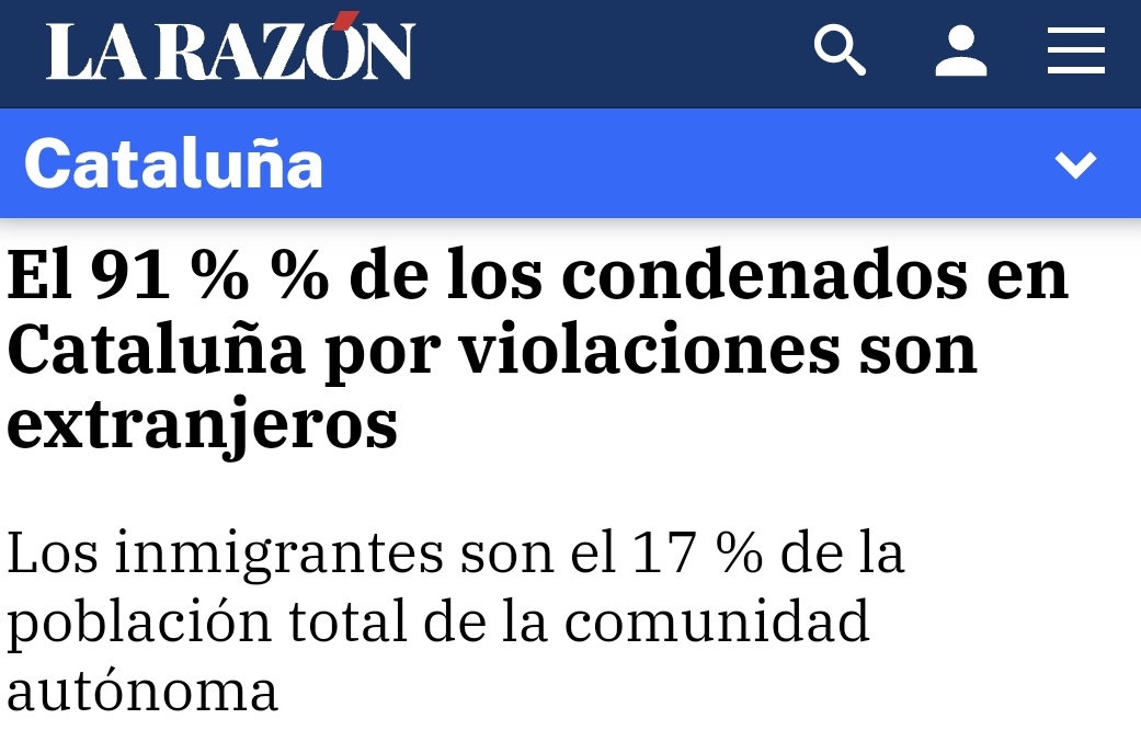 JosemaVallejo's tweet photo. En Cataluña la población inmigrante es el 17,24%

Más del 50% de población reclusa es extranjera.

En agresiones sexuales/violaciones, el % de reclusos extranjeros es del 64,2%

Solo en el delito ‘violación’, el % de inmigrantes es del 91,67%

La Generalidad empieza a cambiar su posición y comienza a difundir mensajes que antes llamaba de "ultraderecha" al ver que nadie traga ya su discurso integrador, que los catalanes ven cómo sus barrios se degradan y sus hijos no están a salvo, que están hartos de mentiras y empiezan a explorar opciones de voto contundentes contra la inmigración ilegal y la delincuencia.