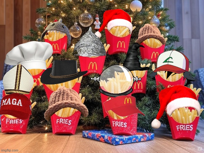 FRIESWIFHAT's tweet photo. As we close down the kitchen for the holiday week, we want to say THANK YOU to all the FRIES family for your support! The manager hopes everyone is safe and blessed this season. 🙏🍟

Make sure to put some FRIES under the tree this year! 🎅🍟

See you in 2025!🥳 https://t.co/P9Sp1vEUID