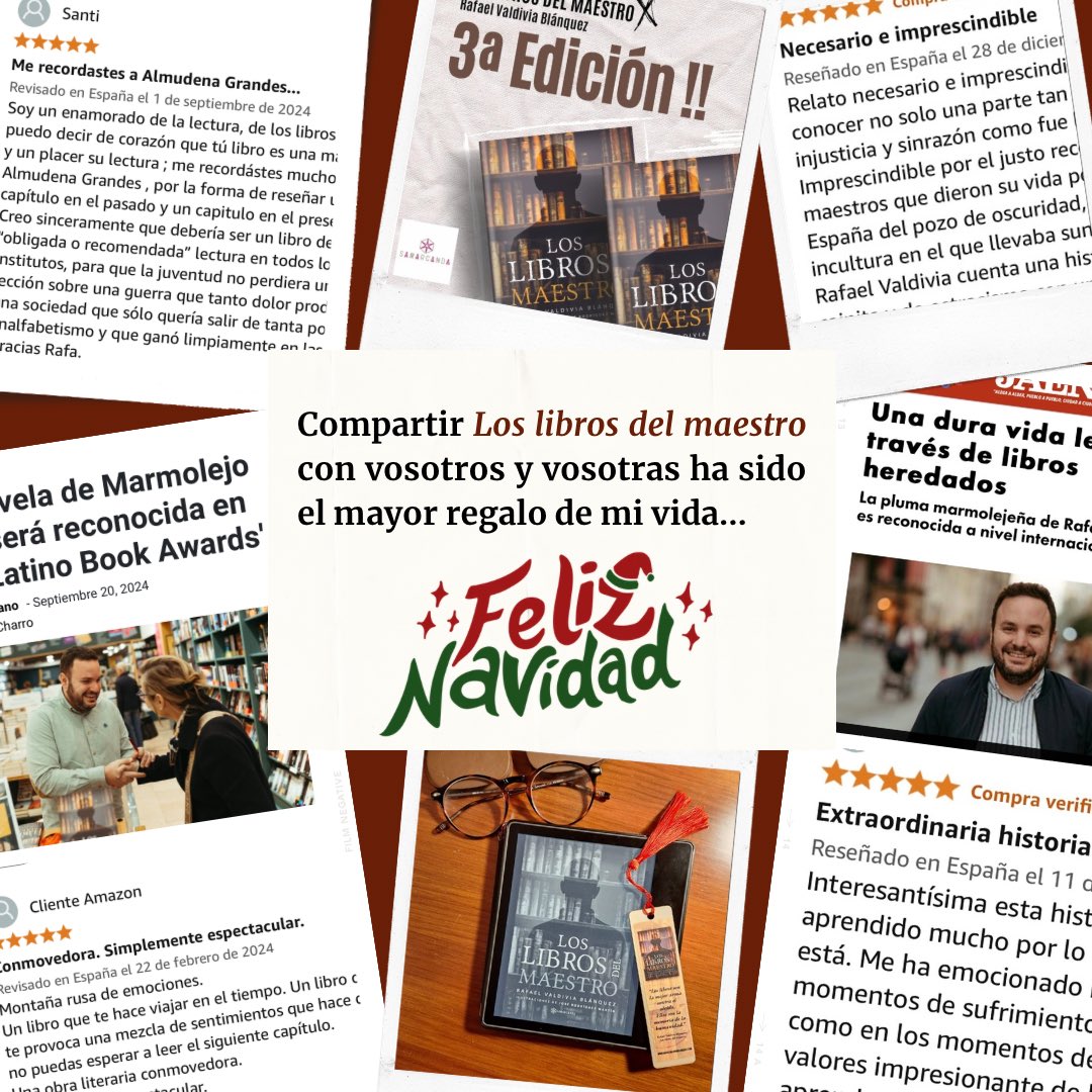 _RafaValdivia's tweet photo. 🎄🎅🏼 𝗙𝗘𝗟𝗜𝗭 𝗡��𝗩𝗜𝗗𝗔𝗗 𝗬 𝗣𝗥𝗢́𝗦𝗣𝗘𝗥𝗢 𝗔𝗡̃𝗢 𝗡𝗨𝗘𝗩𝗢‼️

📚 A todos los lectores de #LosLibrosdelMaestro, gracias por haberme hecho un hueco entre vuestras lecturas del año 😍😍

#LosLibrosdelMaestro #FelizNavidad #FelizAñoNuevo #libros #books #2025 #PapáNoel https://t.co/hrrca4zYuK