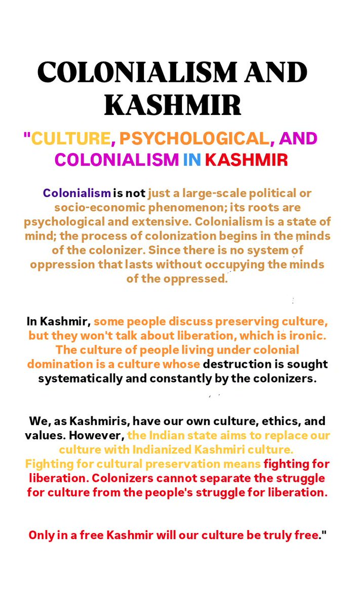 Rah_faramosh's tweet image. #colonialism and #Kashmir
i) what is #normalization of #occupation
ii)#culture, #psychological and #colonialism in #Kashmir
iii &iv ) #Colonial #violence and #Kashmir
#longlivekashmir
