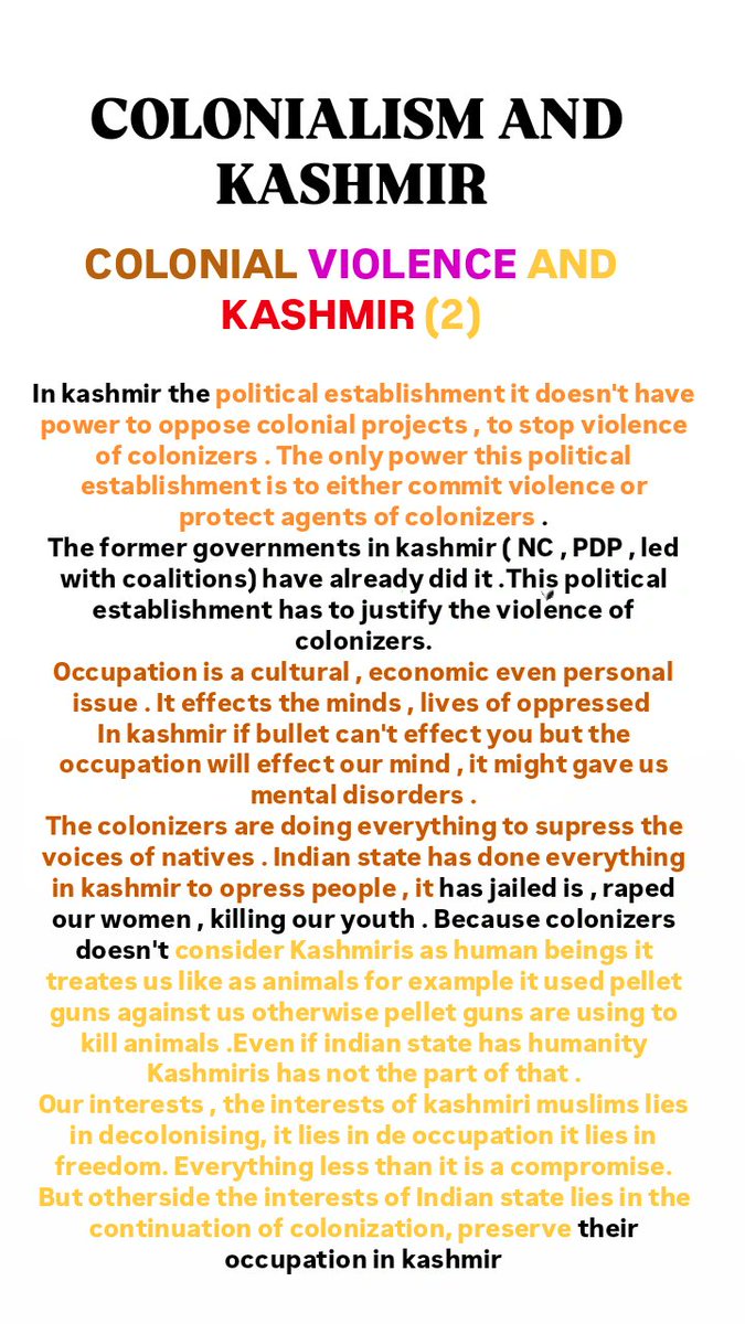 Rah_faramosh's tweet image. #colonialism and #Kashmir
i) what is #normalization of #occupation
ii)#culture, #psychological and #colonialism in #Kashmir
iii &iv ) #Colonial #violence and #Kashmir
#longlivekashmir
