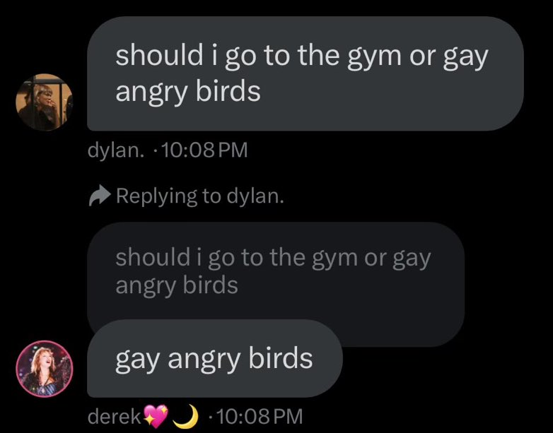 doormatt_nation's tweet photo. is @everloretay13 answering the question, or is he really the "gay angry bird"?

guess we'll never know... https://t.co/SlDq2CfuQu