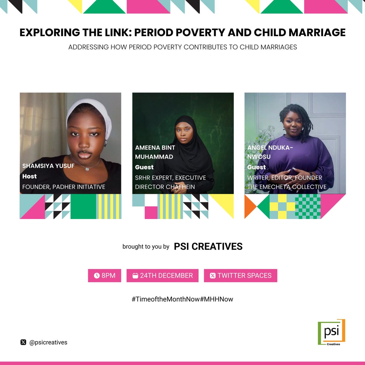 asangelwassayin's tweet photo. Hello babes and boys!
Super glad to announce that I'll be speaking about period poverty and child marriage tomorrow on a space organised by @Psicreatives.
I'll be speaking with @Shams1ya and I'm so excited.

Schedule space here:
https://t.co/aFBezFCjKW https://t.co/GBD0PBA6CK