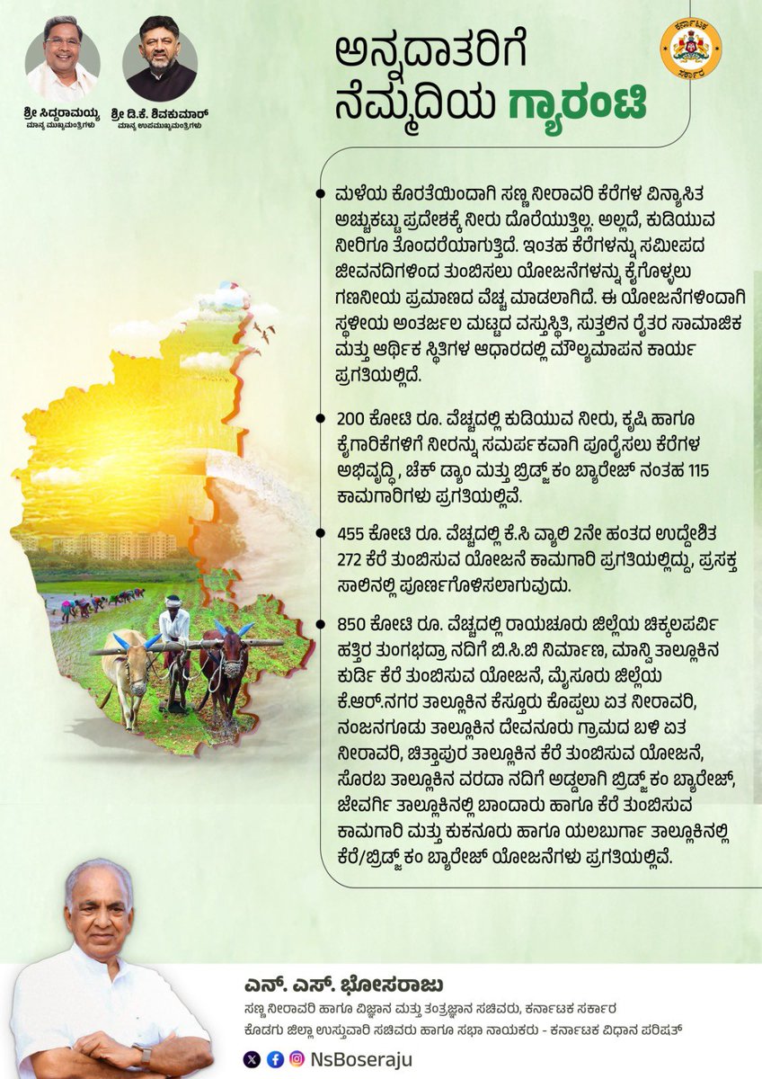 NsBoseraju's tweet photo. ಇಂದು ರಾಷ್ಟ್ರೀಯ ರೈತ ದಿನಾಚರಣೆ. ಈ ಸುಸಂದರ್ಭದಲ್ಲಿ ನಾಡಿನ ರೈತರ ಅಭಿವೃದ್ಧಿಗಾಗಿ ಮಾನ್ಯ ಮುಖ್ಯಮಂತ್ರಿಗಳಾದ @Siddarammaih ಹಾಗೂ ಉಪಮುಖ್ಯಮಂತ್ರಿಗಳಾದ @DKShivakumar ಅವರ ನೇತೃತ್ವದಲ್ಲಿ ನಮ್ಮ ಕಾಂಗ್ರೆಸ್ ಸರ್ಕಾರ ಅನುಷ್ಠಾನಗೊಳಿಸಿರುವ ಮಹತ್ವದ ಯೋಜನೆಗಳ ಮೆಲುಕು ನೋಟ.
#CongressWithFormers
#NationalFormersDay
#SustainableKarnataka
#Development
#Karnataka
#Congress