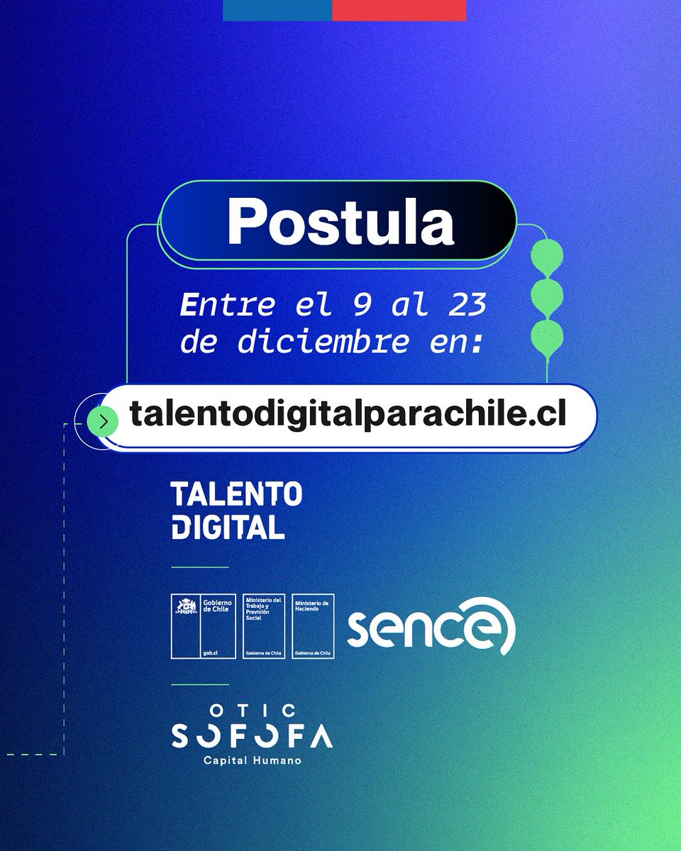 Conviértete en el talento digital que todo equipo está buscando📷. Postula en uno de nuestros cursos de especialización en talentodigitalparachile.cl y sé un talento digital más para Chile 📷
#DesbloqueaUnMejorFuturo