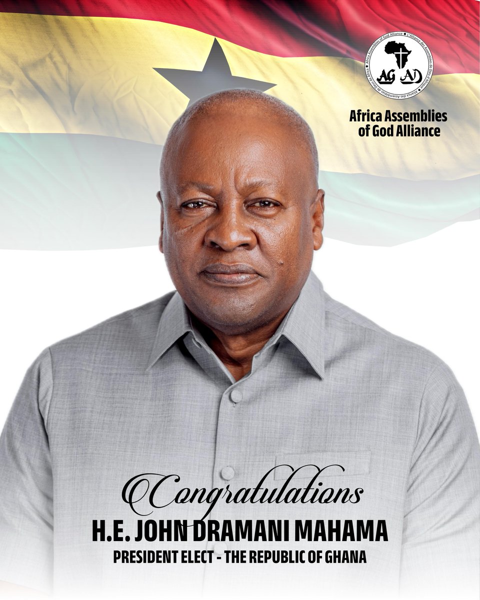 _agghana's tweet photo. Congratulatory message from Africa Assemblies of God Alliance to H.E. @JDMahama, President-Elect of the Republic of Ghana.  

#SendTheLight | #AssembliesOfGodGhana https://t.co/zljWD96xx4