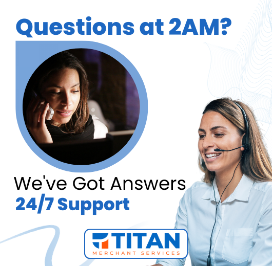 TitanMerchant's tweet photo. Questions don't wait for business hours. Neither do we. 🌙

Get expert support 24/7. No more waiting until Monday for answers.

DM us to learn more. #AlwaysHere #SmartBusiness https://t.co/TbCFzK7xmV
