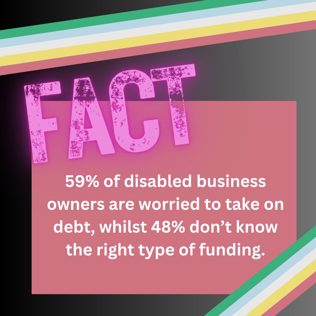 BSN_Disabled's tweet photo. Did you know 59% of disabled business owners are worried to take on debt, whilst 48% don’t know the right type of funding.

#disability #disabilityrights #disabilitypride #disabilitysupport #disabilityinclusion #invisibleillness #invisibledisability #chronicillness #community https://t.co/kZS4wr4esh