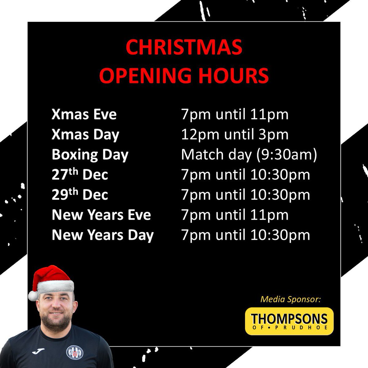 Our Clubhouse will be open over the festive period. See below for our opening times.

Hope to see you for an ale or two 🍻